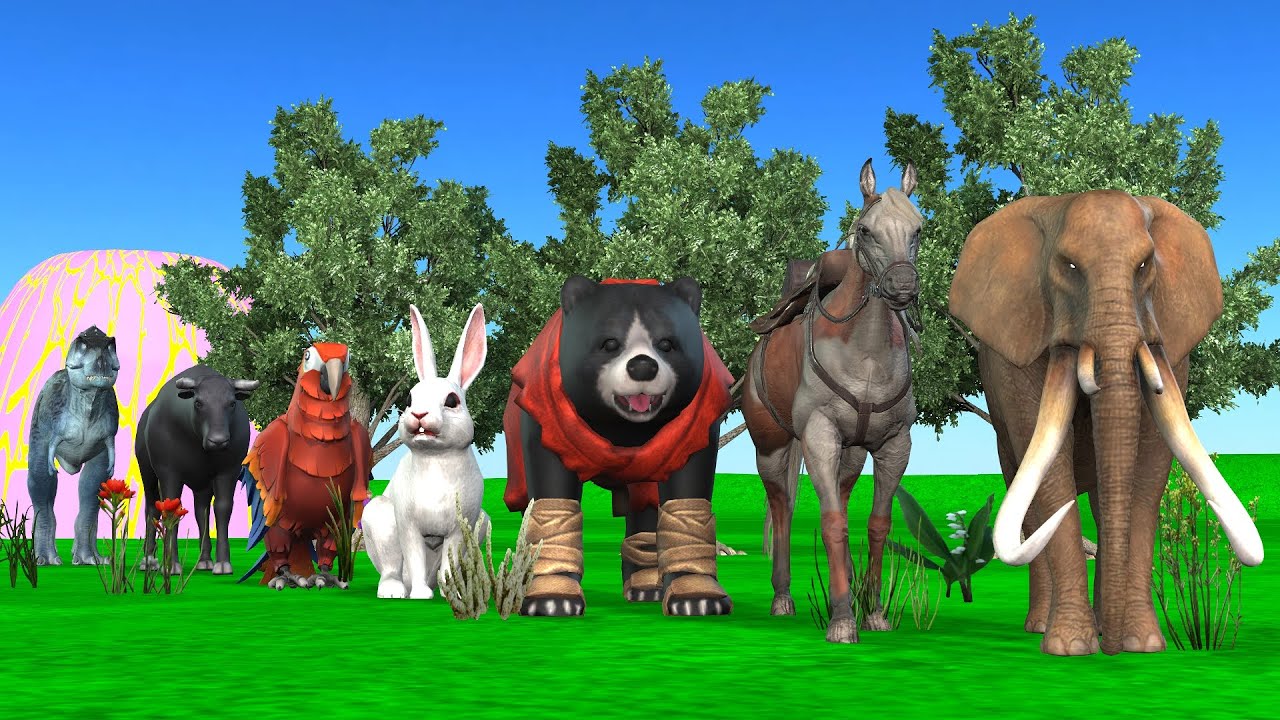 Paint & Animals Mammoth,Gorilla,Lion,Duck,Cow,Panda Fountain Crossing Transformation Animal Cartoon