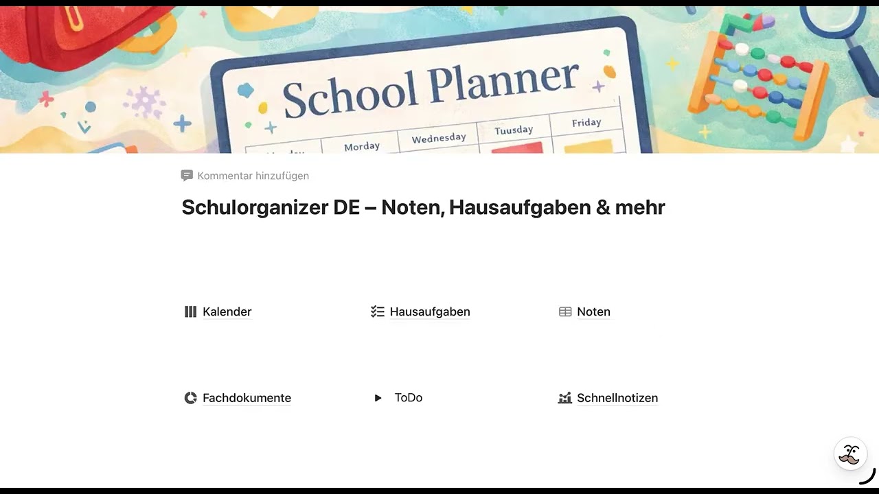 Schulorganizer DE - Notion Template - Noten, Hausaufgaben & mehr