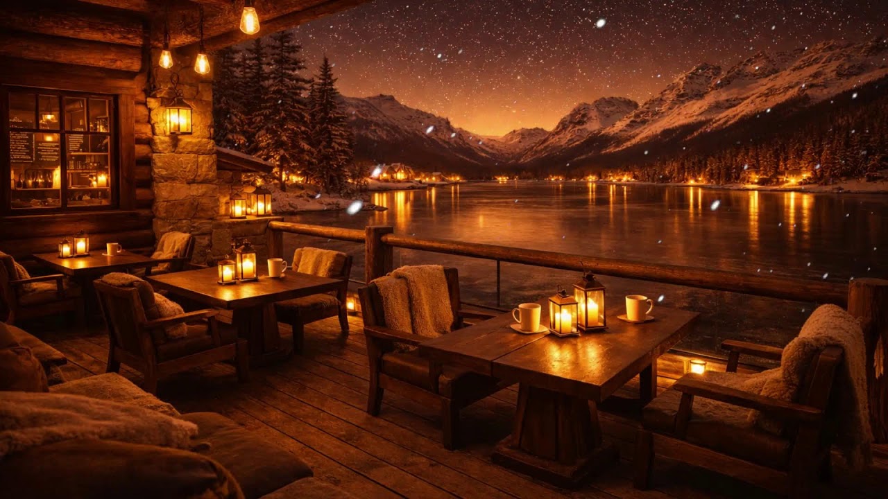 Cozy Cabin Fire & Snowfall Window 🌙 Calm Winter Night Ambience