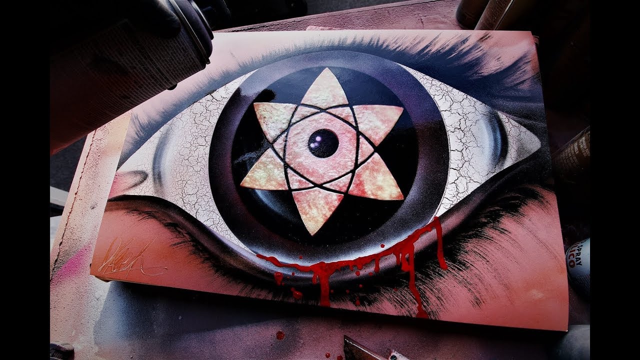 Sasuke's Mangekyo Sharingan - GLOW IN THE DARK - SPRAY PAINT ART by Skech
