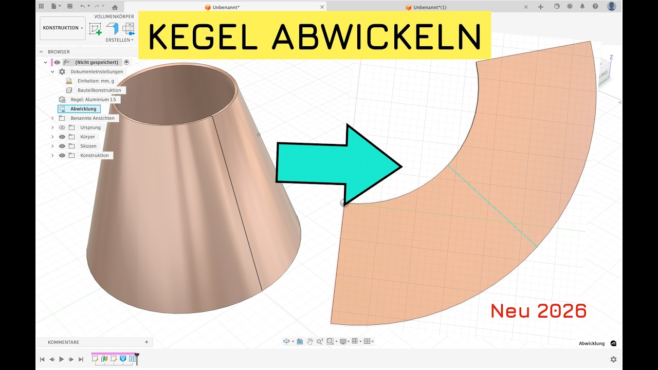 Fusion 360 Kegel abwickeln (NEU 2026) – Schnell & sauber mit Blechmodul