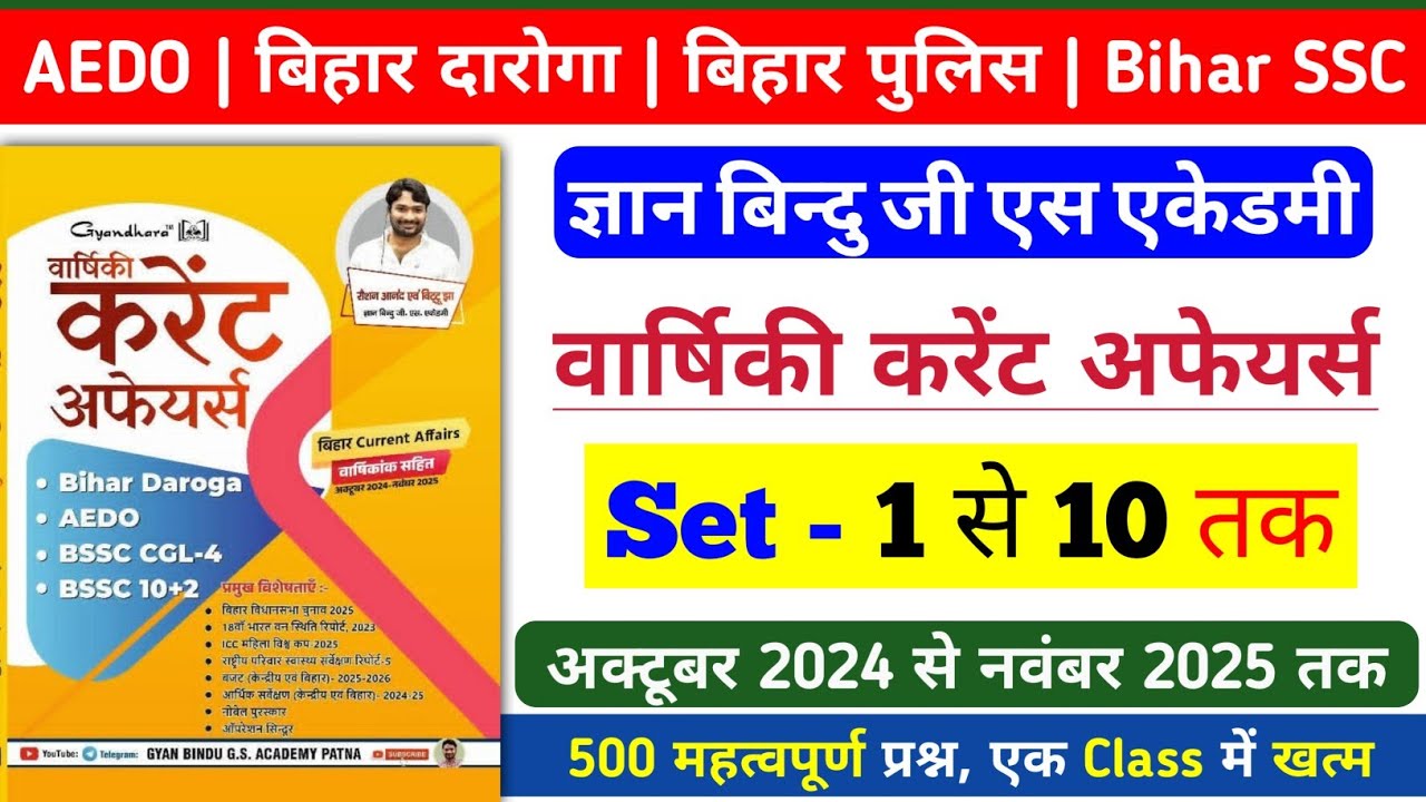 Gyan Bindu वार्षिकांक Current Affairs 2025 | Set - 1 से 10 तक | 500 महत्वपूर्ण प्रश्नों का संग्रह