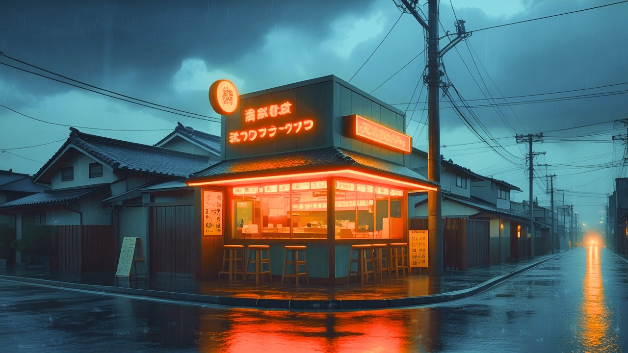 90s Tokyo Nightfall Rain 🌆 Neon Café Lofi for Quiet Nights