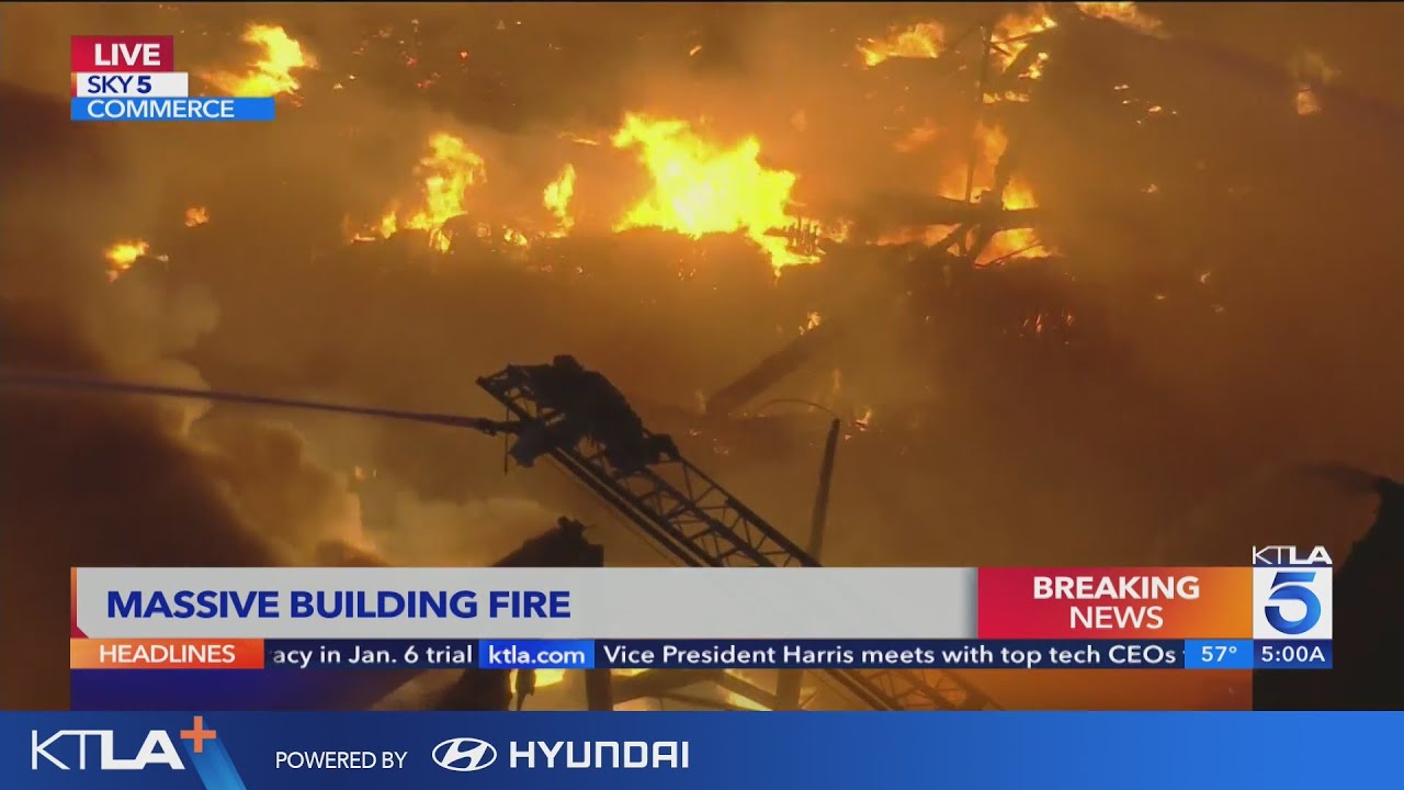 Commerce industrial building engulfed by 3rd-alarm blaze