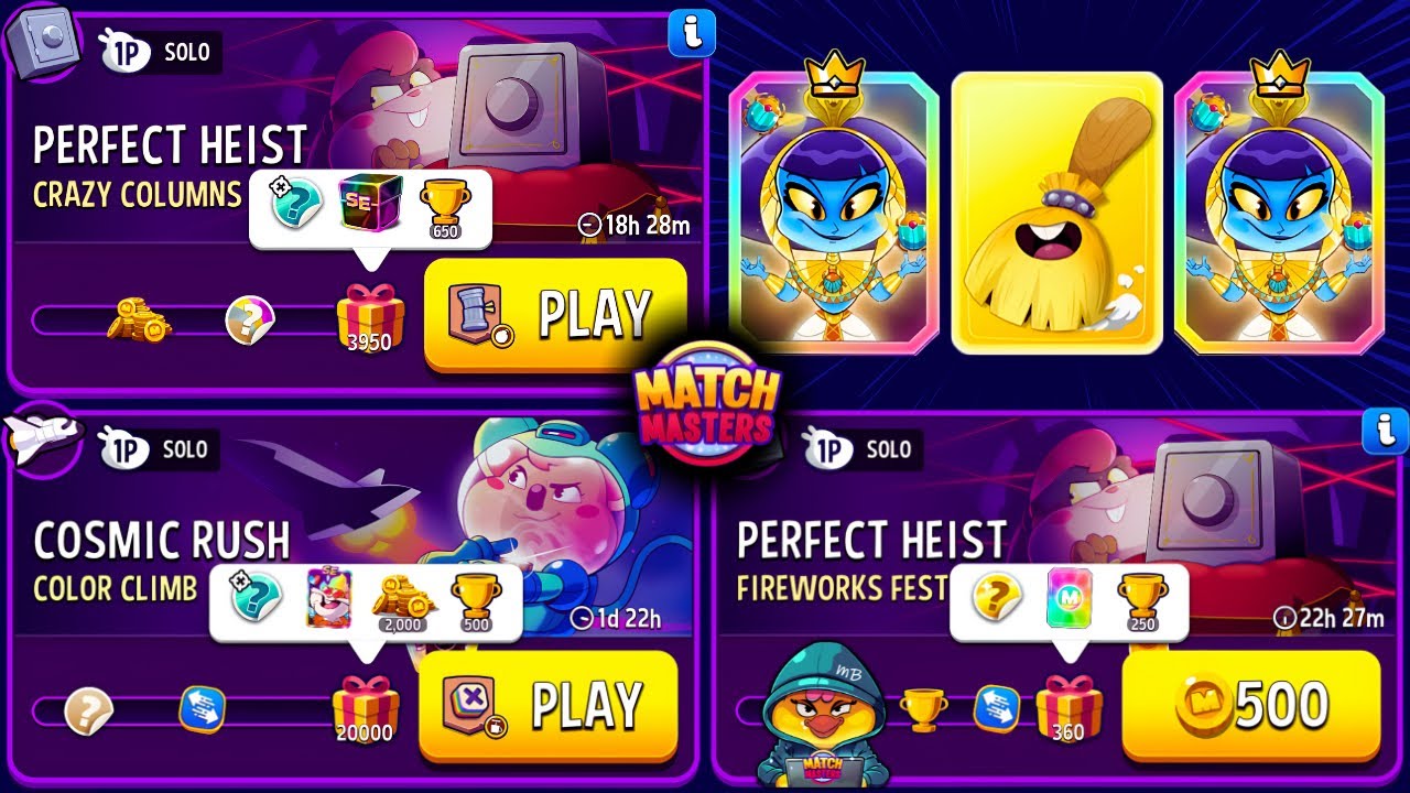 3 Solo/ Crazy Columns Perfect Heist/ Color Climb Cosmic Rush/ Fireworks Fesrival Perfect Heist