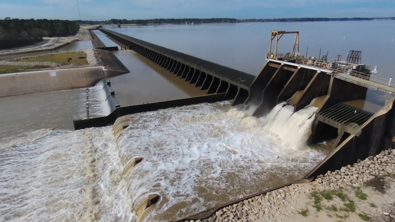 Flying Over Lake Houston Dam