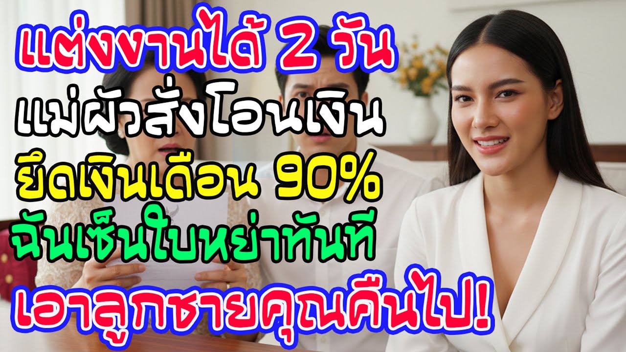 แต่ง 2 วัน แม่ผัวบังคับส่งเงินเดือน 90% ฉันยิ้มแล้วเซ็นทันที...แต่เป็นใบหย่า คืนลูกชายให้ค่ะ