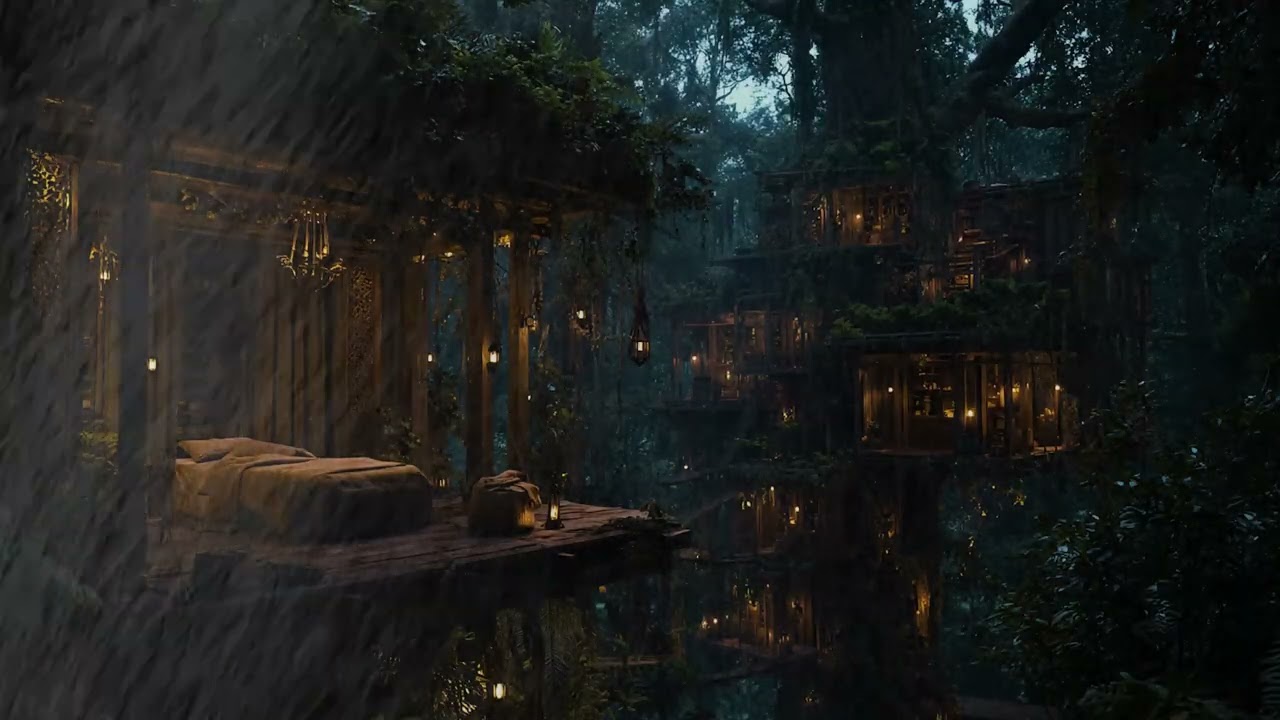 Gentle Night Rain Falling Softly Around a Secluded Woodland Cabin 🌧️🌲 | Peaceful Deep Sleep Ambience