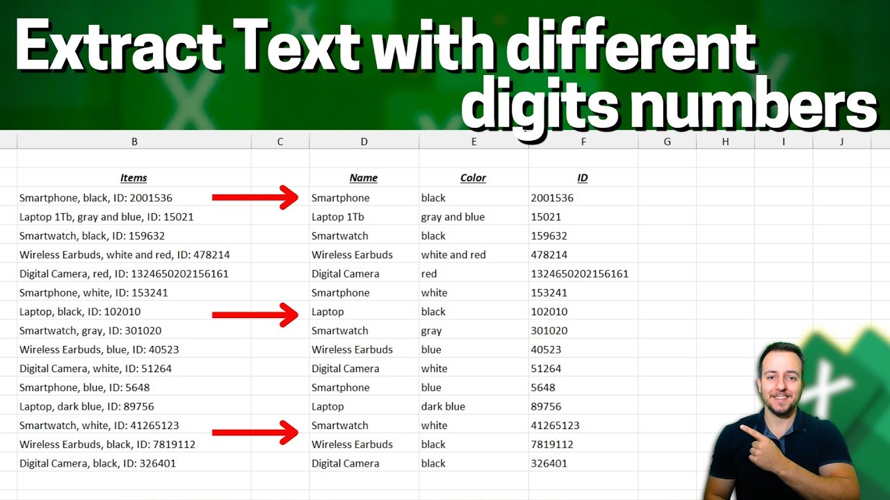 Left, Mid, Right, Len, Find Functions | with Different Digits in Each Item