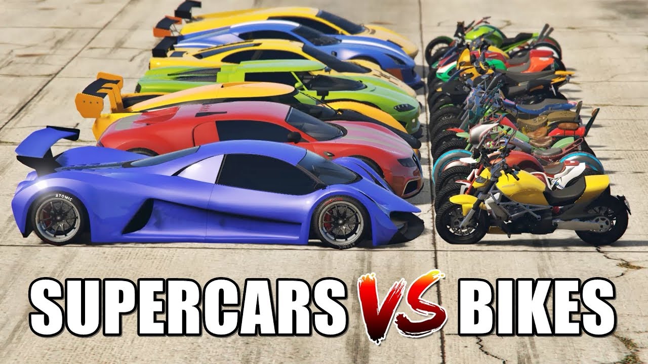 GTA 5 ONLINE - SUPERCARS VS BIKES PART#01 (WHICH IS FASTEST?)