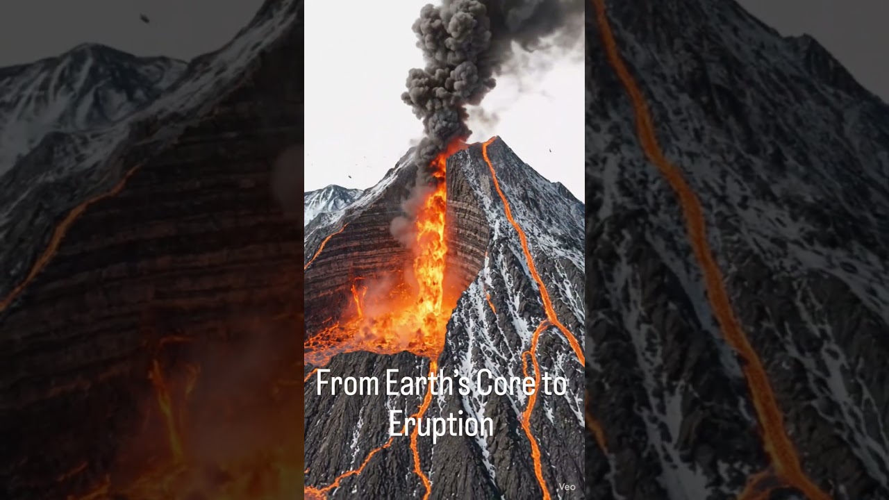 Volcanic mountain Cross section #Volcano #Magma #LavaFlow #AI art #EducationalContent #nature #Earth