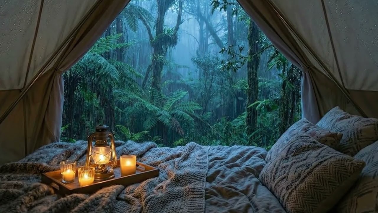 Cozy Rainy Night in the Forest Tent 🌧️🔥 Deep Sleep, Relax, Study Ambience