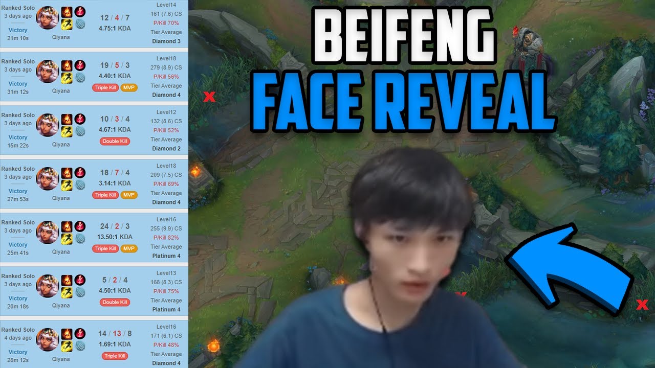 Beifeng FACE REVEAL! Qiyana 35 KILLS in DIAMOND 4! (INSANE 1V9)