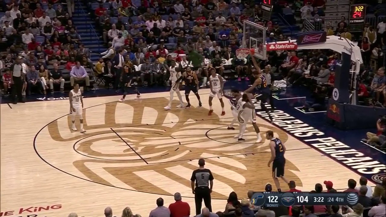 Rudy Gobert alleyoop slam as he posterizes Jahlil Okafor as Utah beats New Orleans - NBA 10/27/2018
