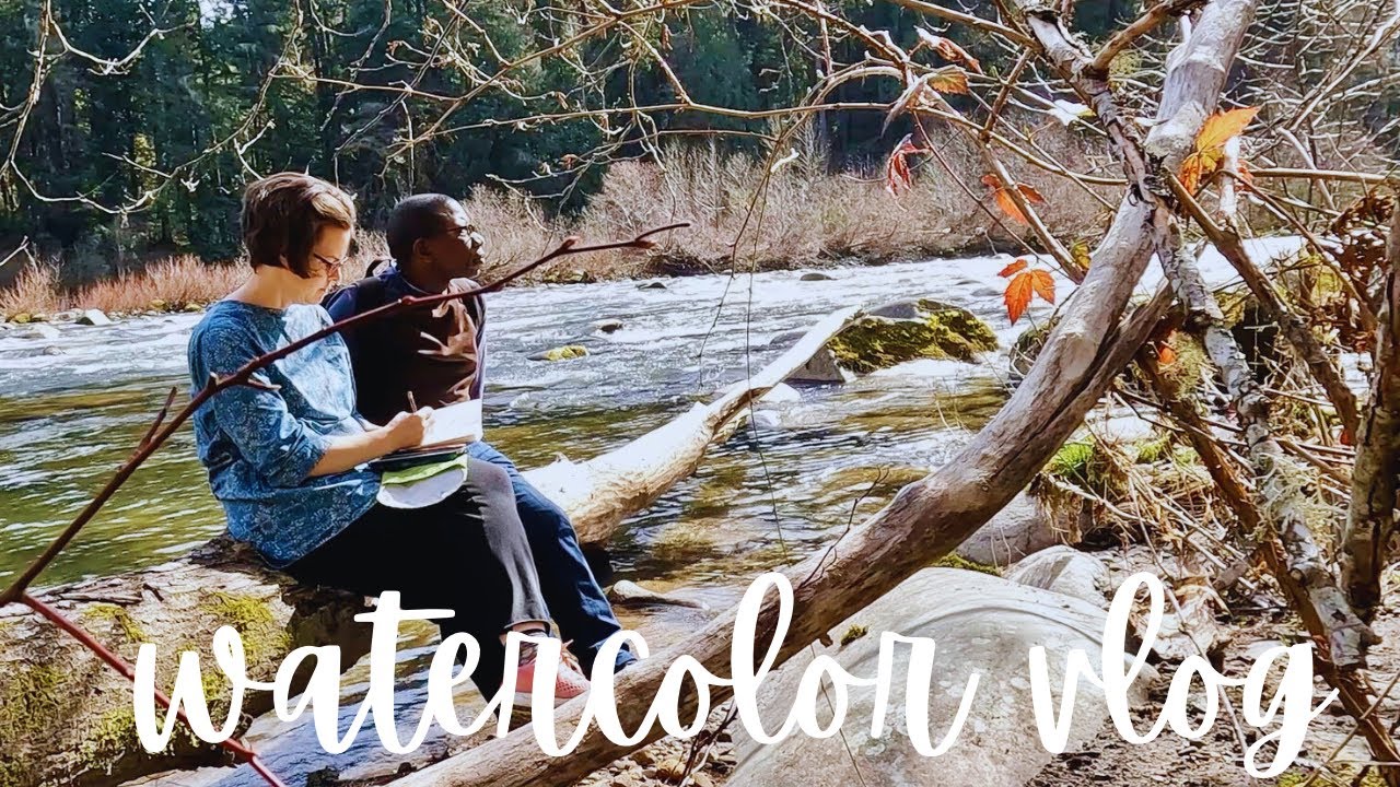 Watercolor vlog: Sandy River hike, sketching outside, conte a paris crayons (part 1 - Sandy river)