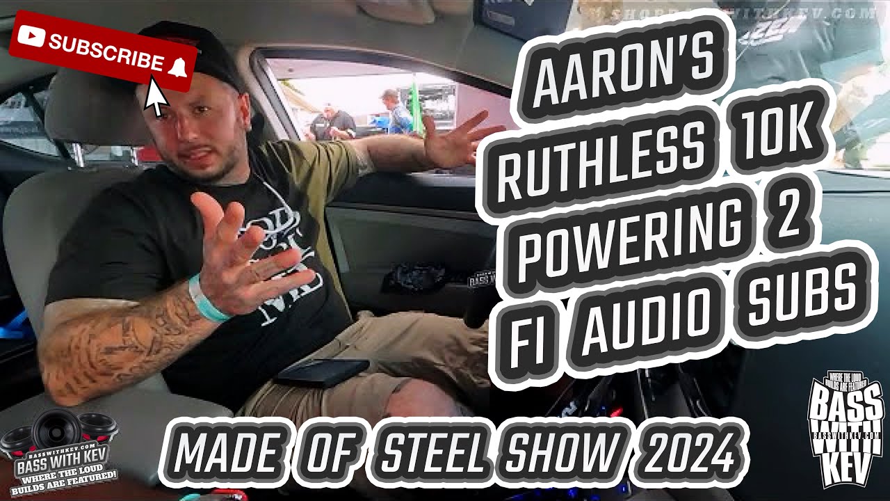 AARON&rsquo;S RUTHLESS AUDIO 10,000 WATT AMPLIFIER POWERING 2 FI AUDIO SUBWOOFERS MADE OF STEEL SHOW 2024