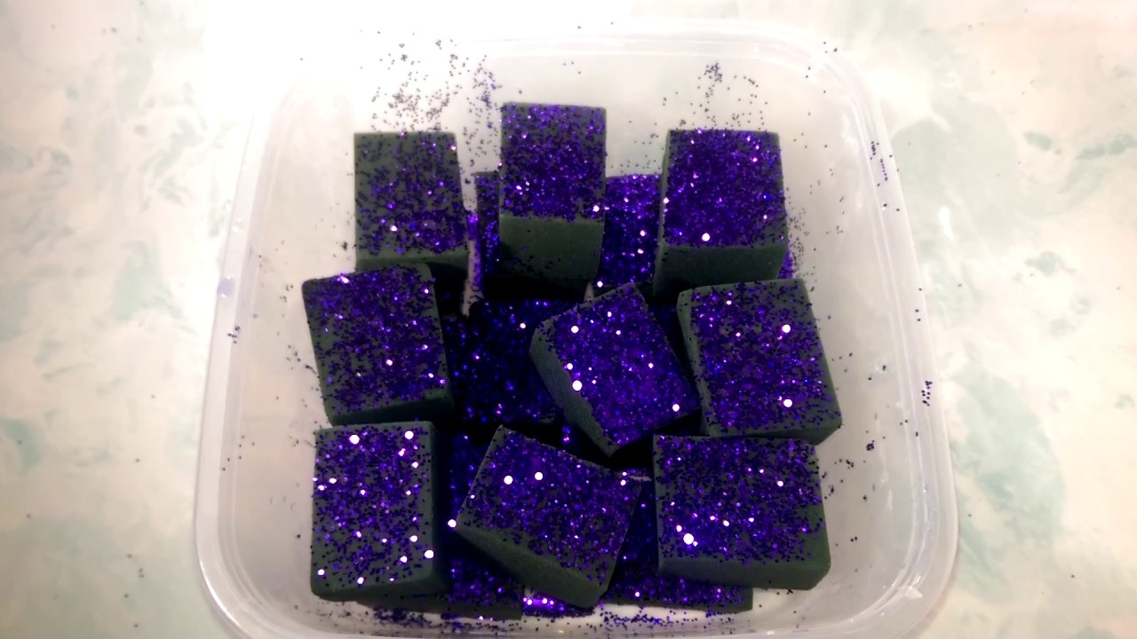 Soaked Floral Foam And Purple Glitter Crushing