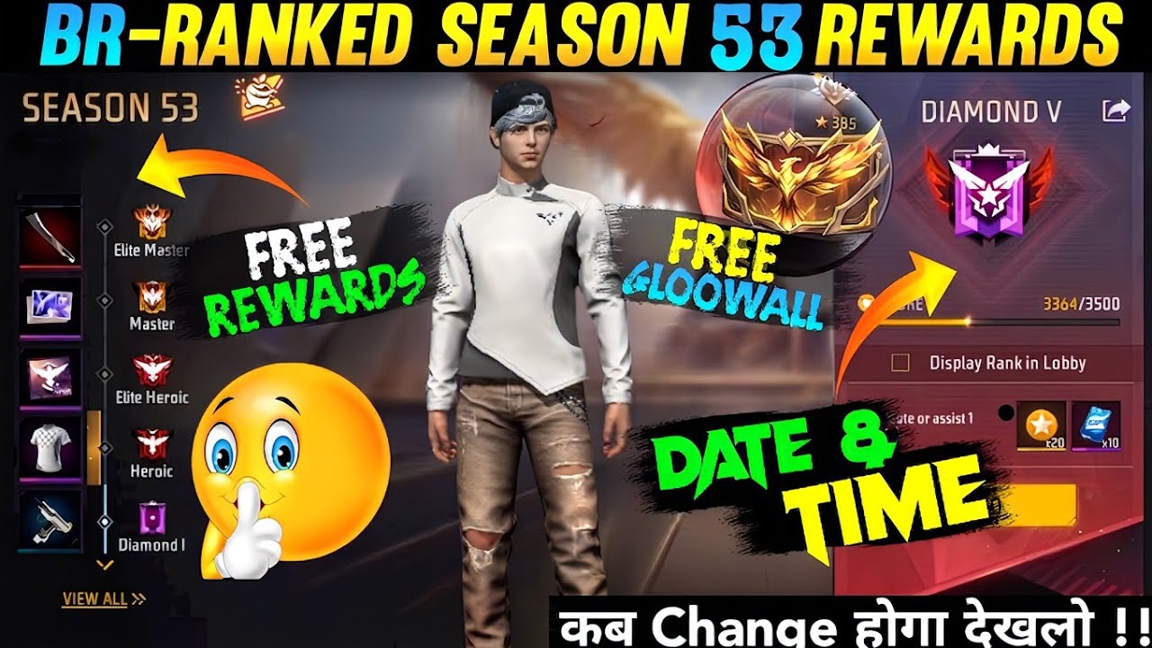 FREEFIRE NEW BR RANK SEASON KAB AAYEGA BR RANK 53 REWARDS HEROIC T-SHIRT CHANGE KAB HOGA 1 SEPTEMBER