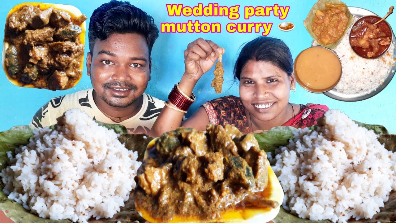 Mutton curry with rice eating | village wedding party mutton curry with rice eating | eating show