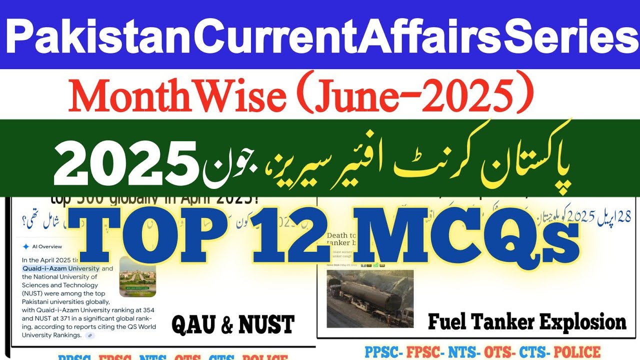 Pakistan Current Affairs June 2025 | 12 MCQs | Fastest Prep for PPSC FPSC NTS