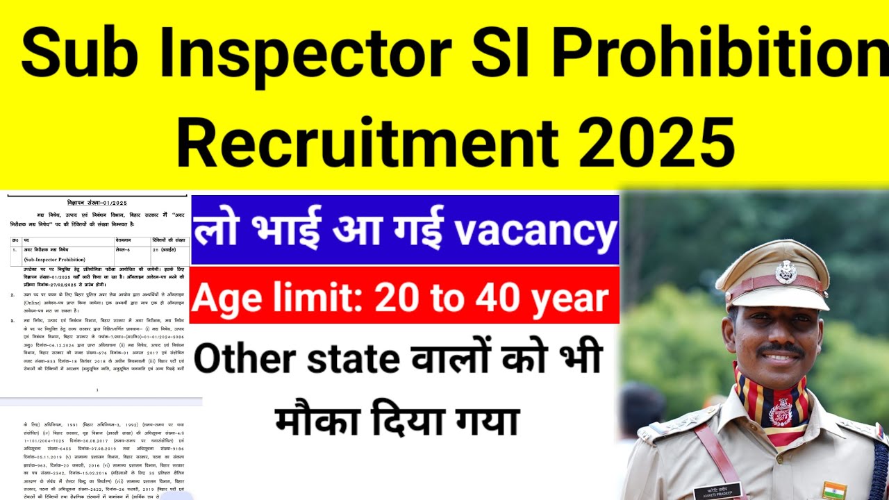 Bihar Police BPSSC Sub Inspector SI Prohibition Recruitment 2025