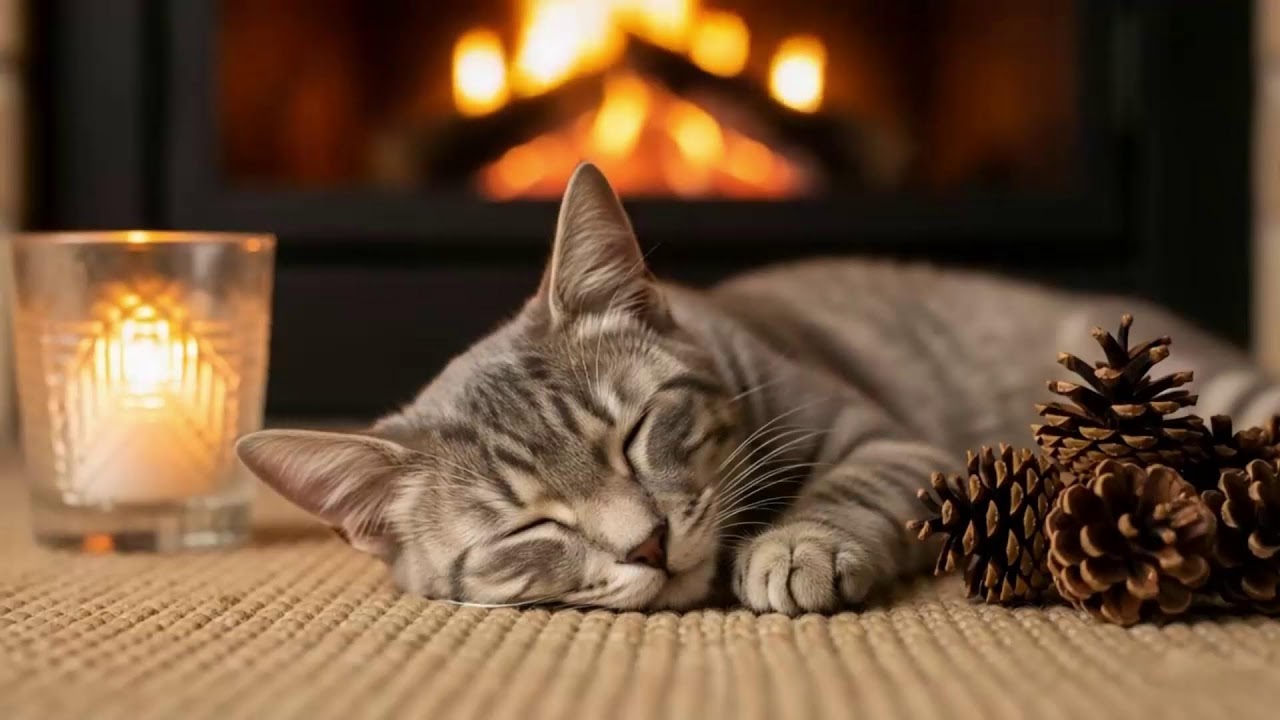 Feline Healing Sleep Music 432Hz 🐾 Warm Fireplace Energy For Stress Relief, Comfort, And Rest