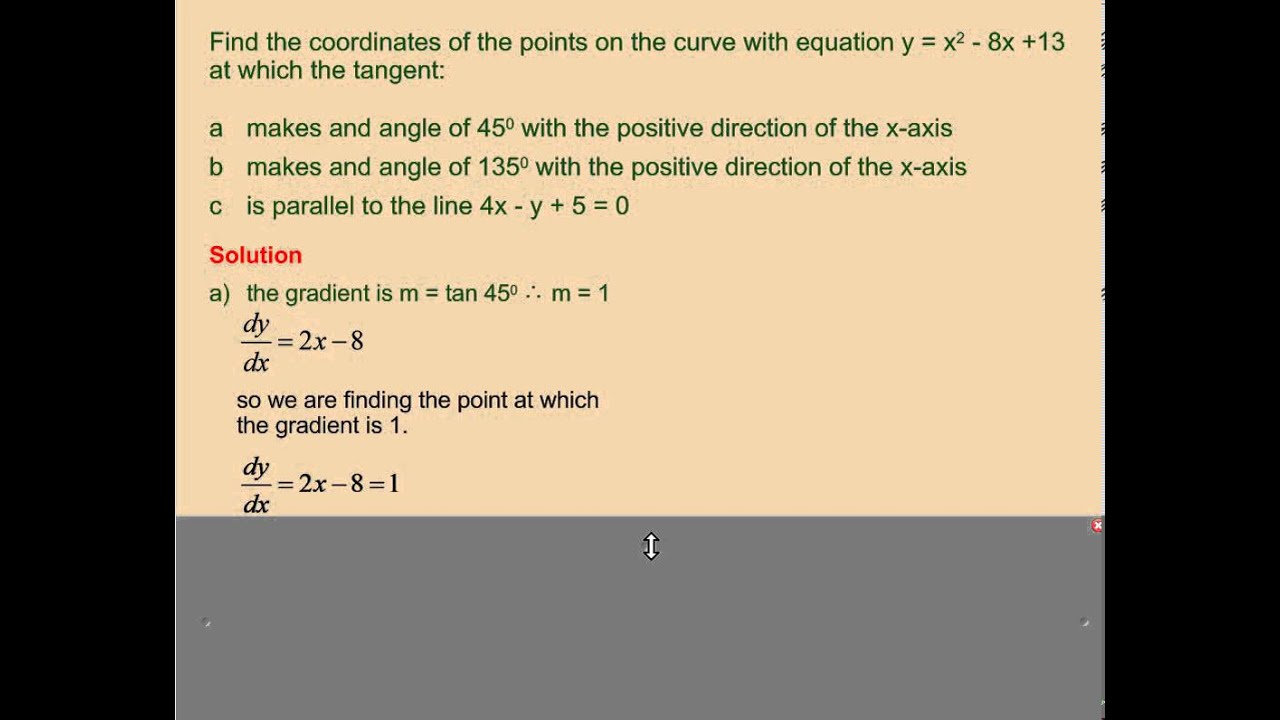 Angle associated with the gradient of a curve at a point