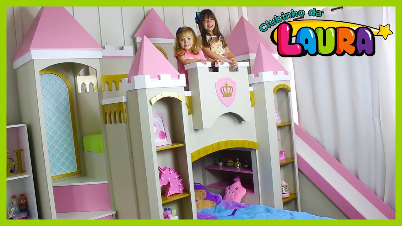 TOUR PELO MEU QUARTO COM CAMA DE CASTELO E ESCORREGADOR - Jéssica Godar e Laurinha e Helena