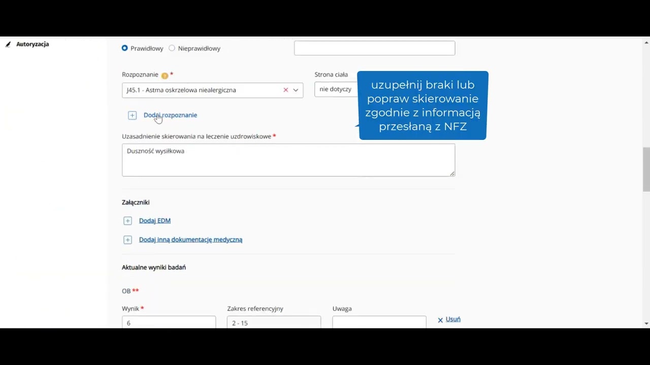obsługa e-skierowania uzdrowiskowego w statusie 