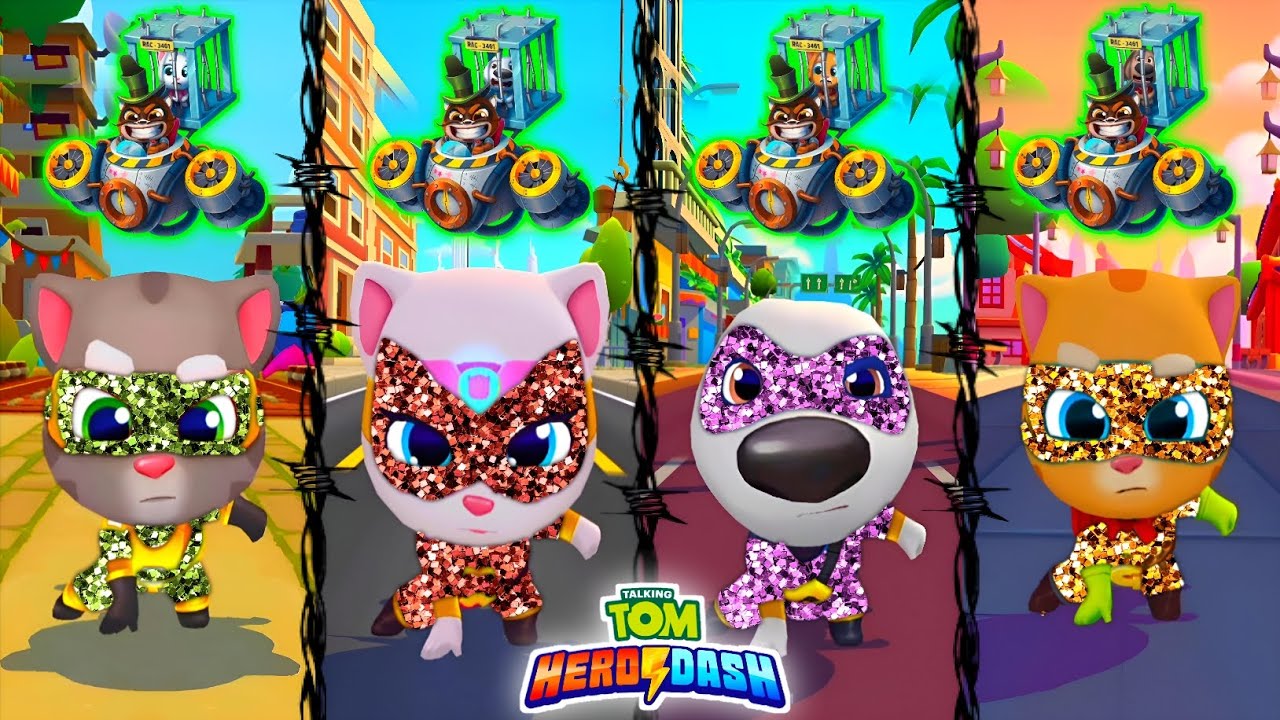 Talking Tom Hero Dash : New Design Suit's For All Super Heroes & Fights The Boss Raccoons - Gameplay