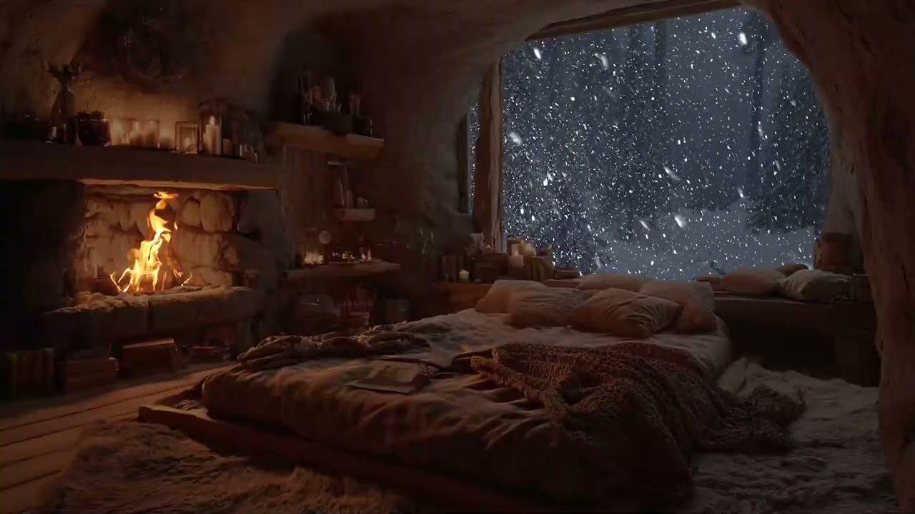Firelit Snow Cave Ambience | Warm Flames Echoing Softly Inside a Silent Frozen Winter Shelter