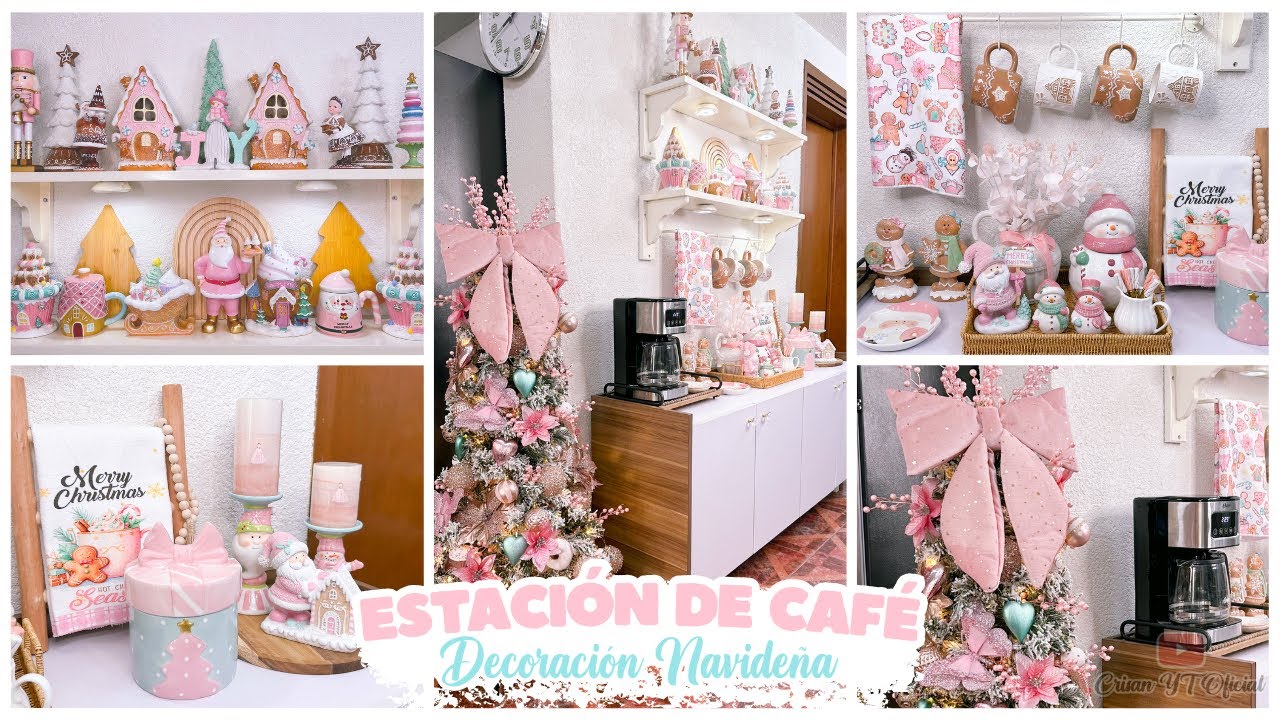 🎄 ESTACIÓN DE CAFÉ NAVIDEÑA PASTEL 2025 | Decoración bonita, ideas dulces y Mini Arbolito Rosa