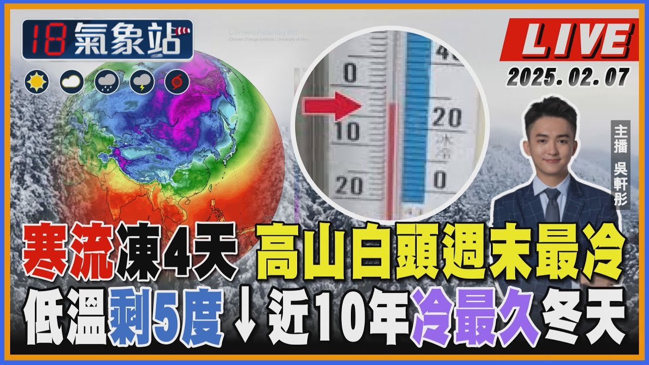 【TVBS18氣象站】寒流凍4天 高山白頭週末最冷 低溫剩5度↓近10年冷最久冬天｜主播 吳軒彤 說氣象LIVE