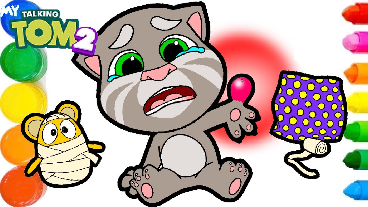 My Talking Tom 2 Tom Hurts His Thumb Crying Drawing and Coloring