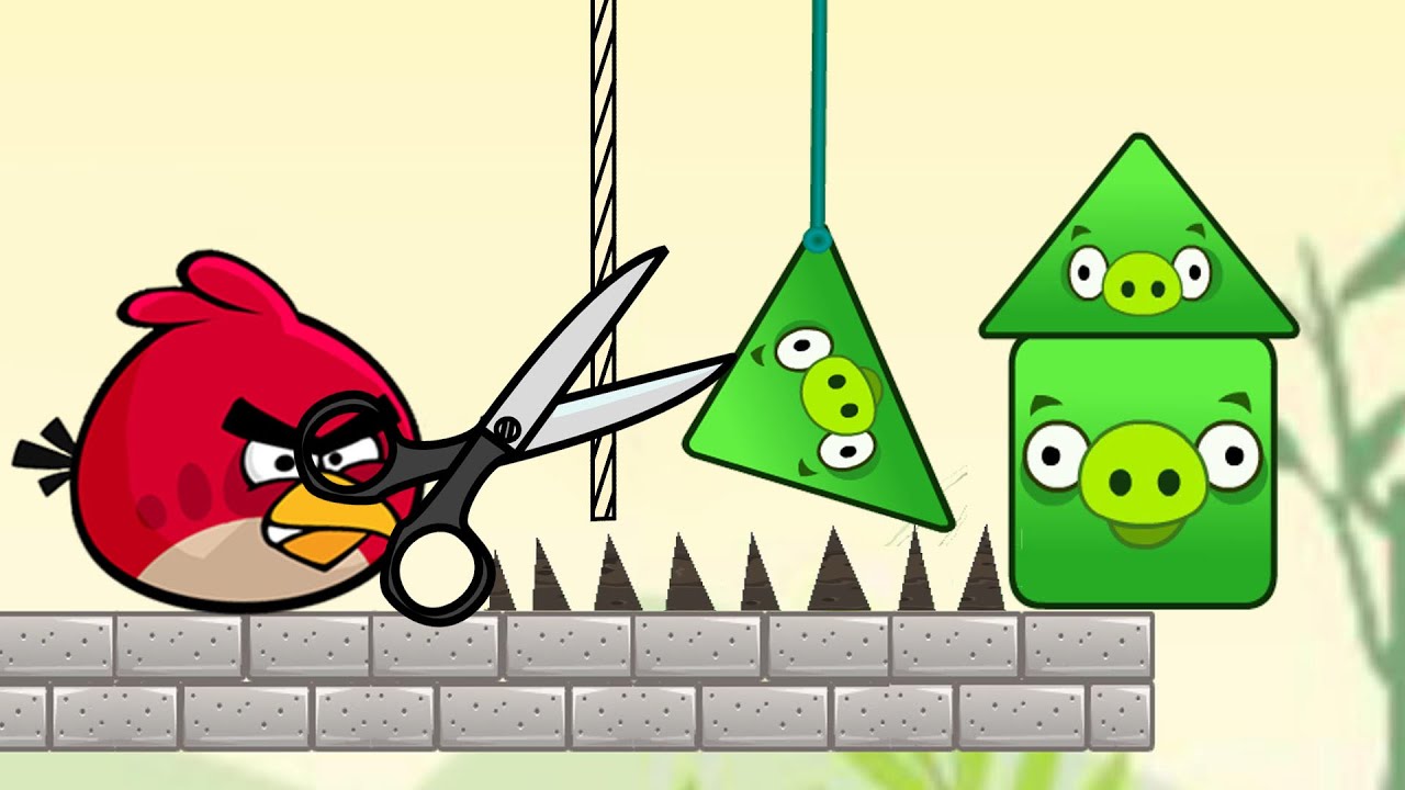Angry Birds Piggies Out - SAVE THE BIRD FROM TRIANGLE PIGGIES AND SQUARE PIGGIES BY CUTTING ROPE!