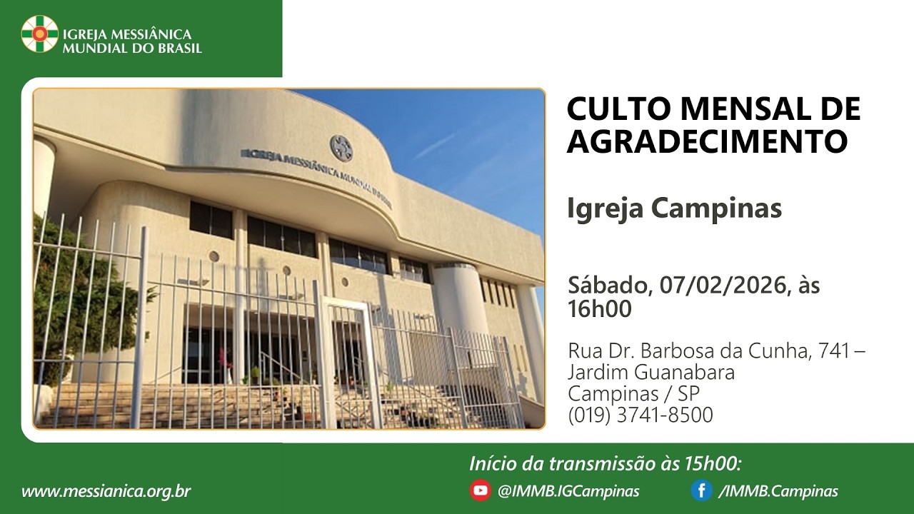 Culto Mensal de Agradecimento | Igreja Campinas - 07/02/2026