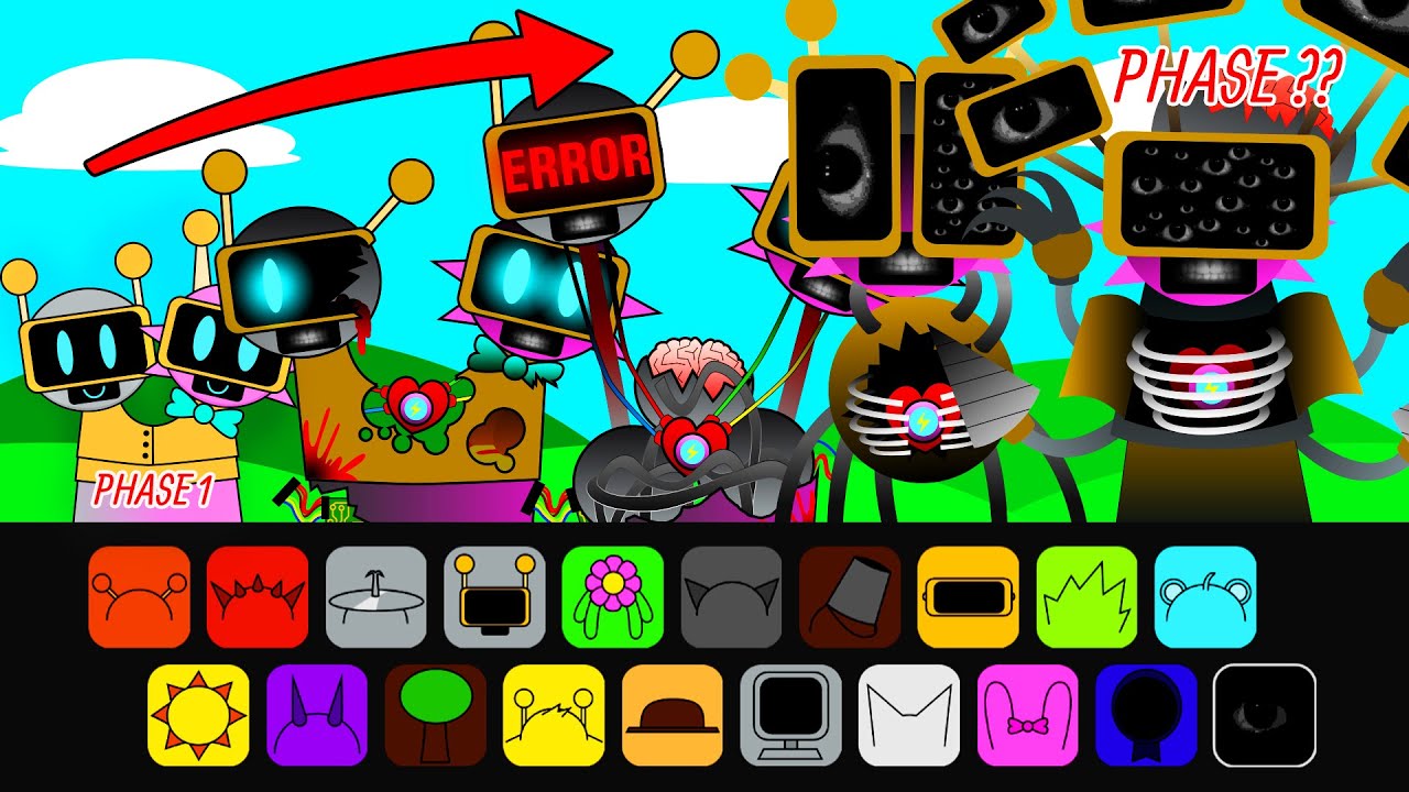 Sprunki Sinner Edition, But Pink Bot x Fun Bot ALL Phases - Sprunki CREEPY SYMBIOSIS SUS Mod