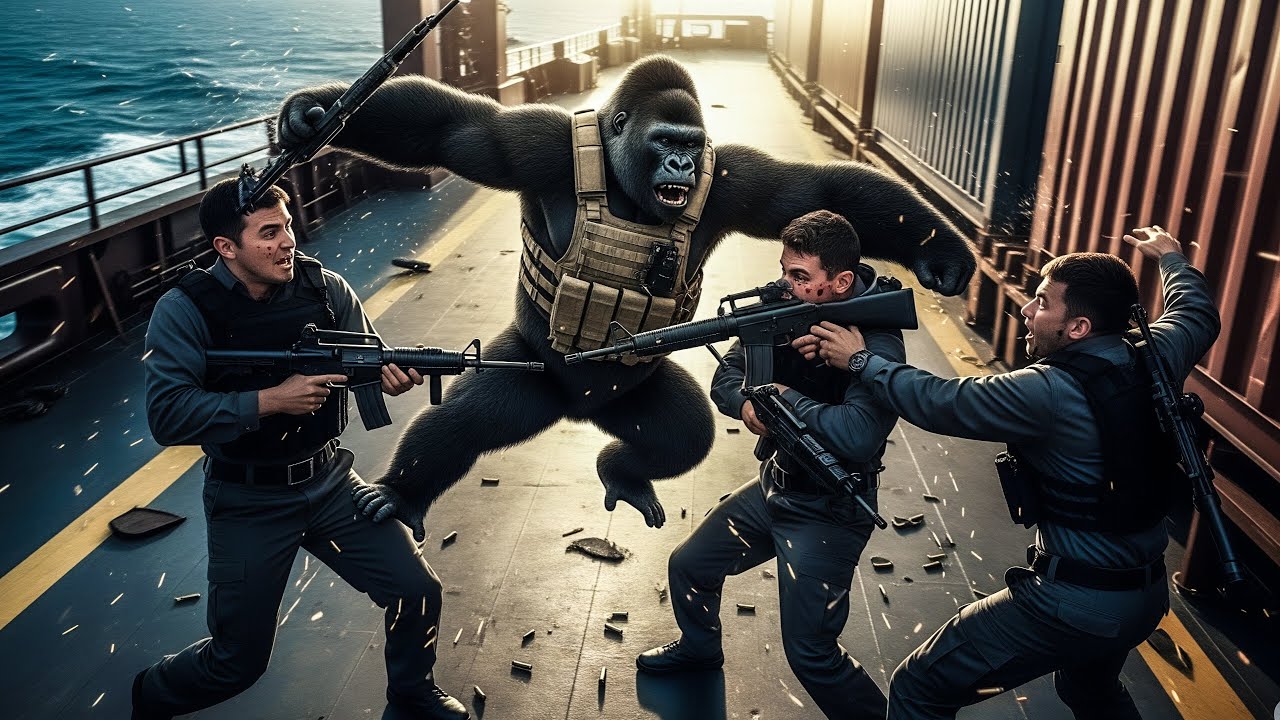 🦍🔥 Steadfast Courage: Black Gorilla Soldier vs. White Gangster &mdash; Battle on the Cruise Deck 🔥🤍