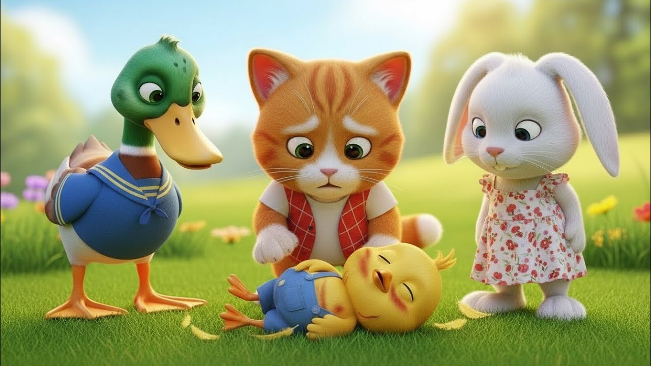 A Duck, a Cat and a Rabbit Save a Baby Chick in the StormOption 3 ⛈️🐥