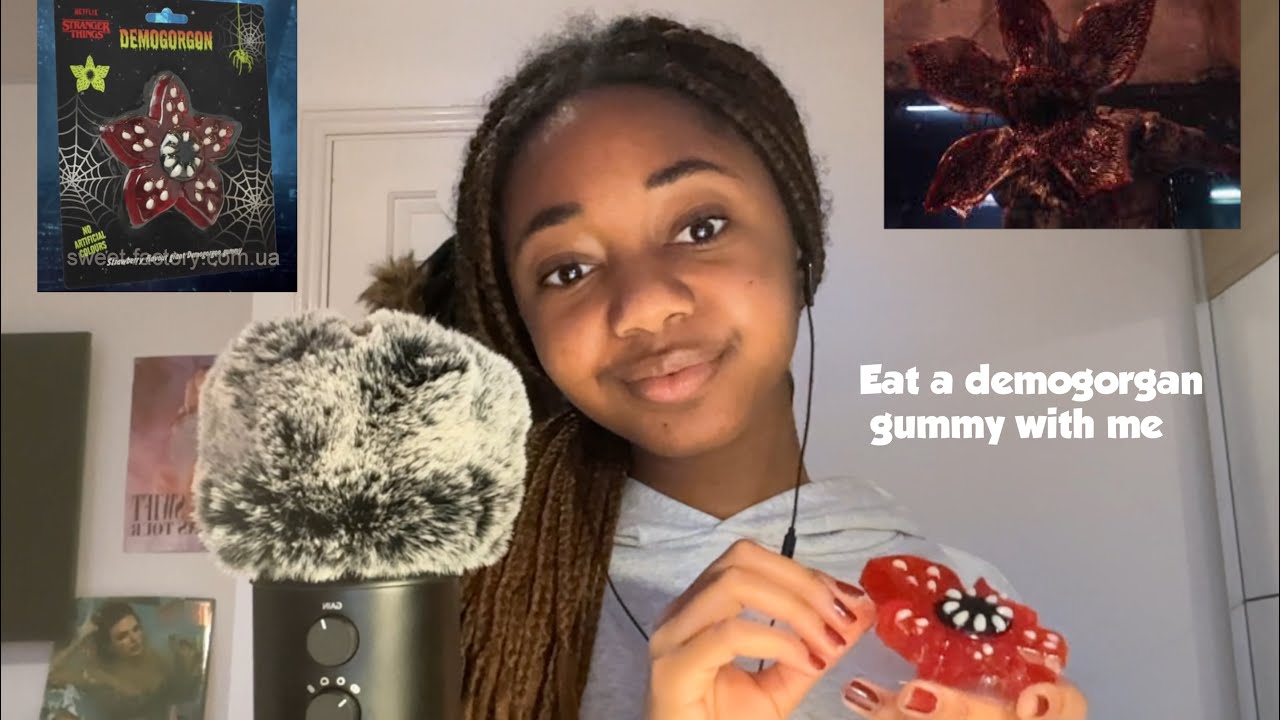 ASMR eat a demogorgan gummy with me + stranger things ramble