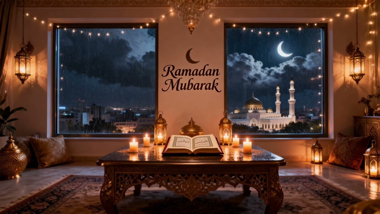 Ramadan Mubarak 🌙 rainy night Ramadan ambience with Quran & cozy rain sounds 