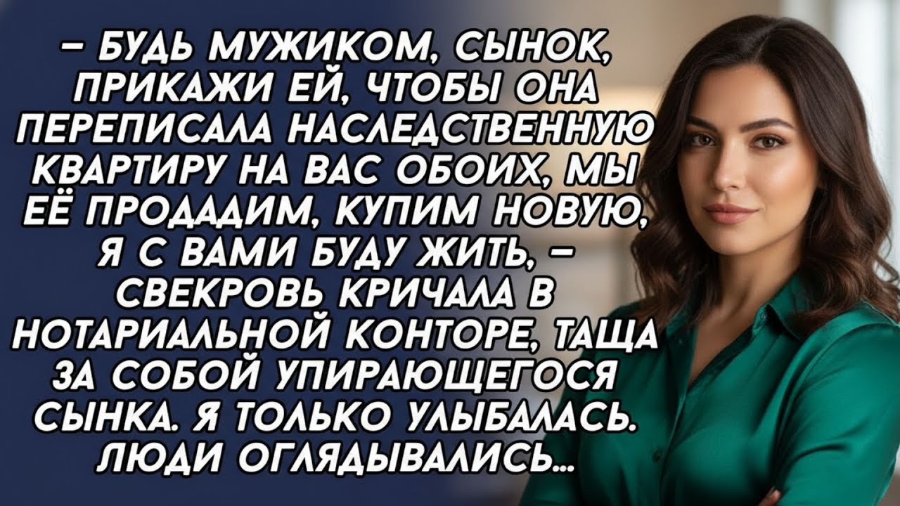 Сынок прикажи своей жене, пусть бабкину квартиру на обоих переписывает,   верещала свекровь