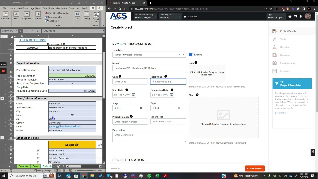 Creating a Project within Procore Part 1
