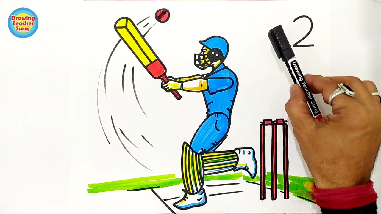 Cricketer Drawing easy & step by step