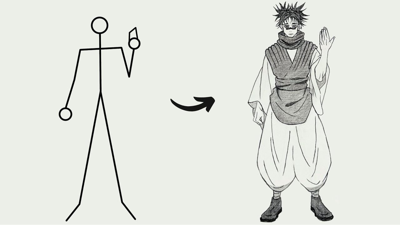 How to Draw Choso Full Body from Stickman | Easy Step-by-Step | Jujutsu Kaisen
