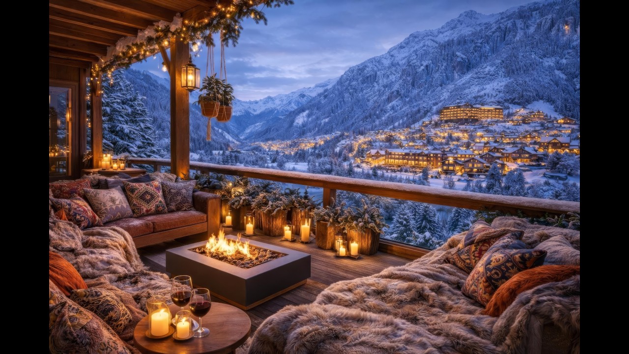Slow Jazz Winter Night | Cozy Ambience in Snowy Mountain | Relaxing Jazz Music