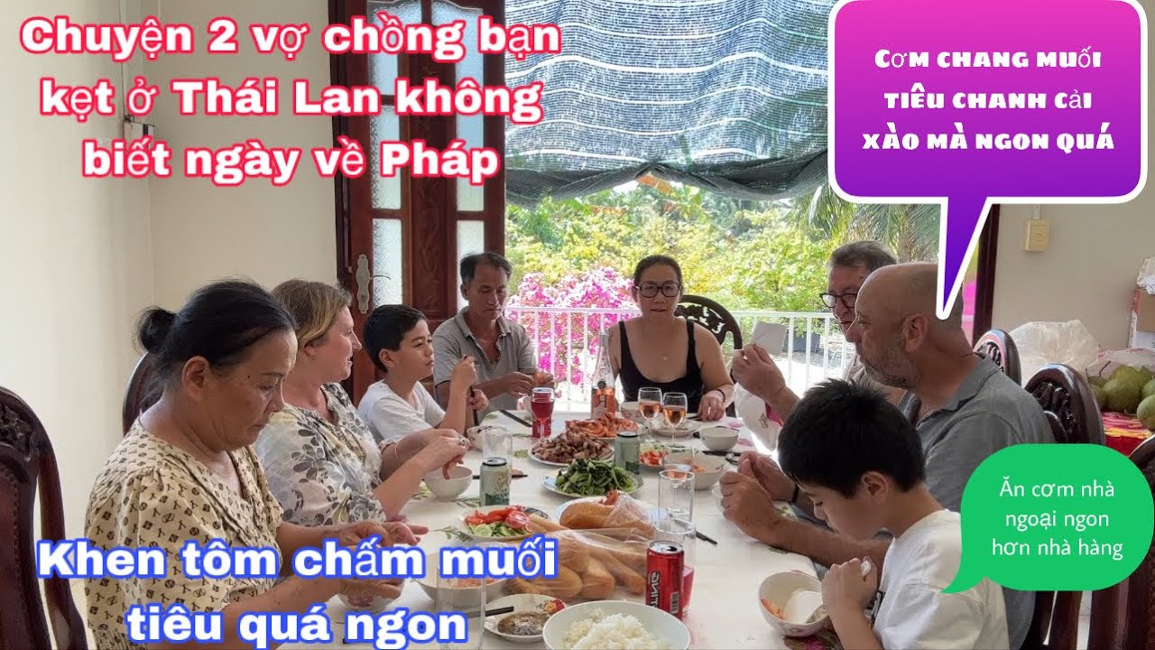 Thịt heo quay/bạn Pháp mê cơm với muối tiêu chanh cải xào/2 vợ chồng bị kẹt ở Thái Lan vì chiến 