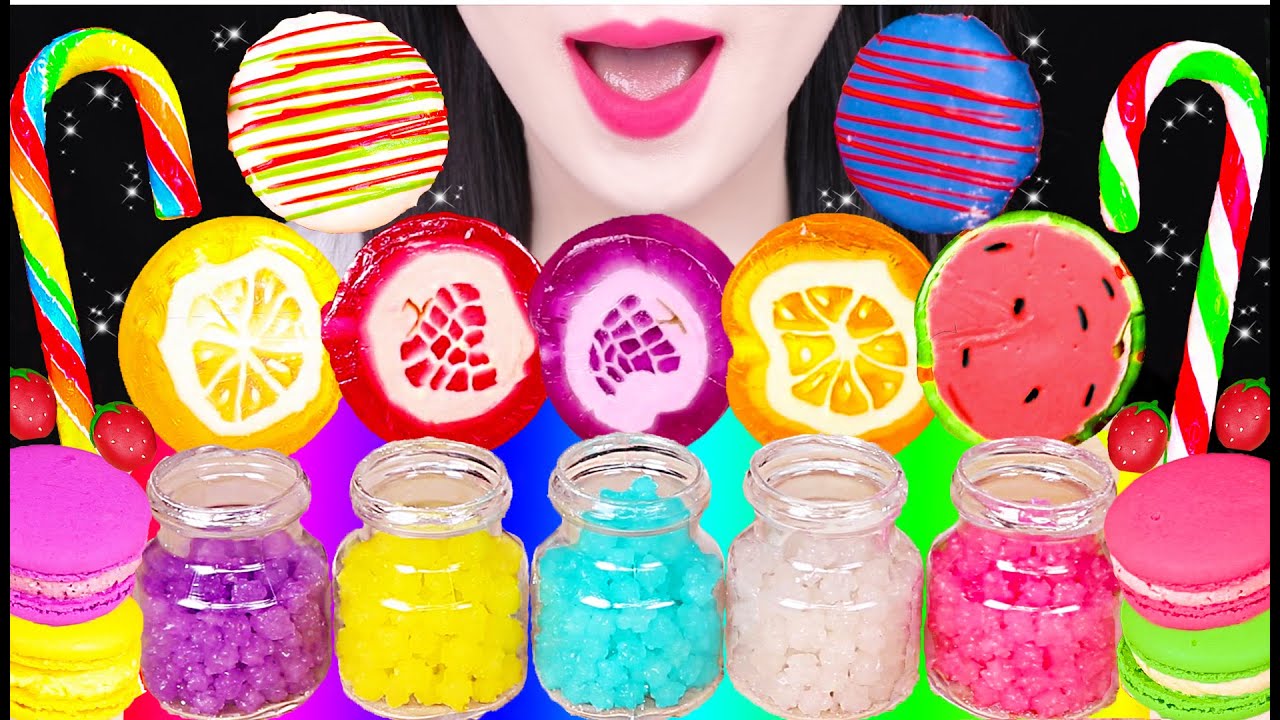 ASMR RAINBOW FOOD *STAR CANDY, CANE CANDY, SUPER MAN DONUTS, FRUIT CANDY 알록달록 무지개 먹방 JANE ASMR 제인