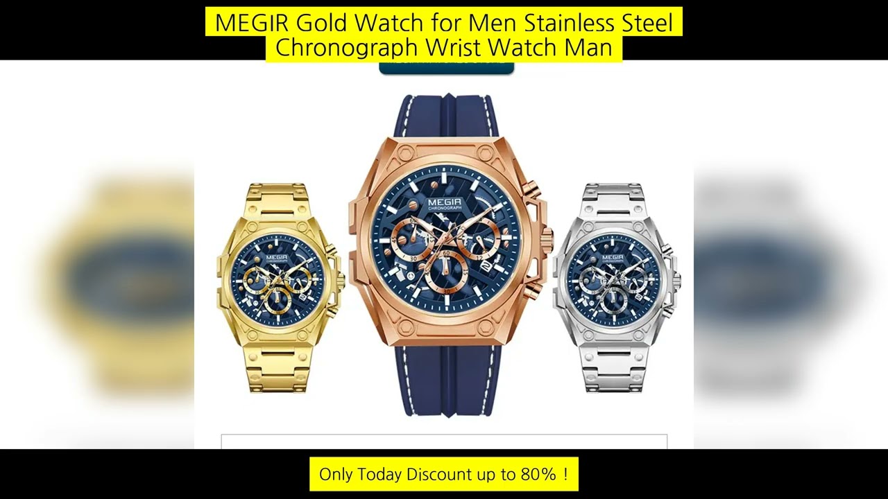 Megir Gold Watch For Men Stainless Steel Chronograph Wrist Watch Man Luxury