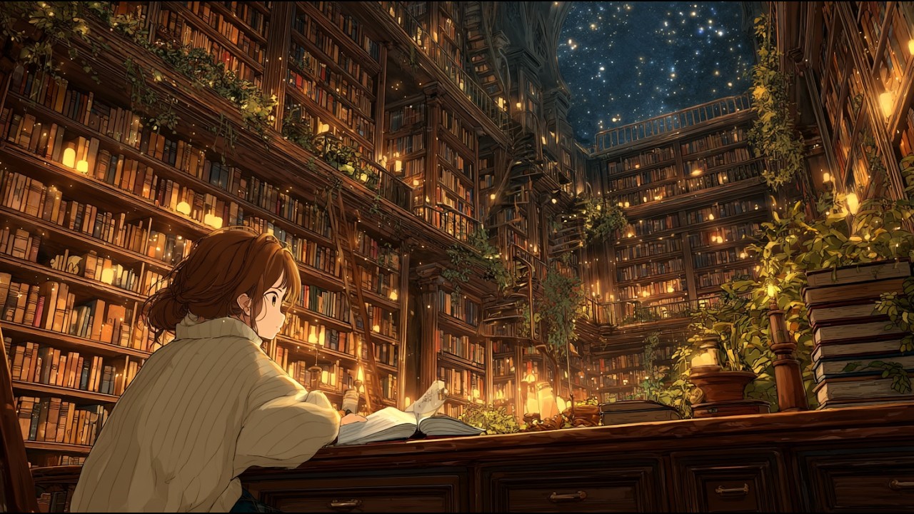 Midnight Study Session at the Twilight Library🕯️| Lofi & Ambient Music for Late Night Study & Focus